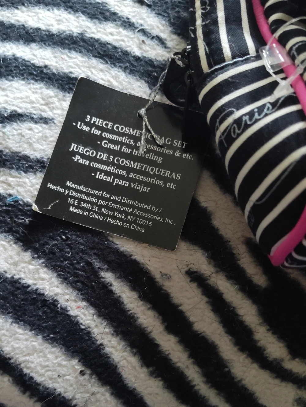 Black and Hot Pink 'J'adore Paris' Women's Cosmetic Bag Set